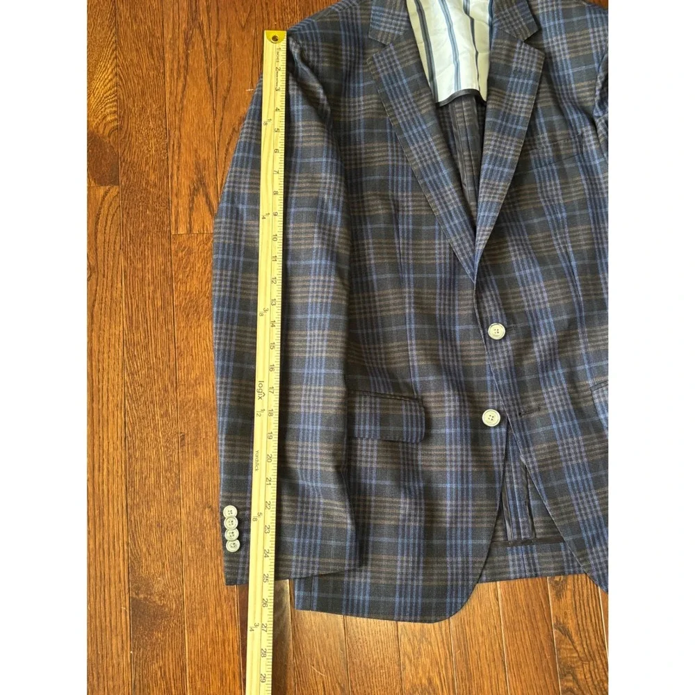 Hugo Boss Mens 38R Sport Coat Blue Plaid Virgin Wool Lanificio Tesse Biella